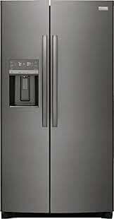 1201-61  Gallery 22.3-cu ft Counter-depth Side-by-Side Refrigerator with Ice Maker, Water and Ice Dispenser (Fingerprint Resistant Black Stainless Steel) ENERGY STAR FRIGIAIRE GRSC2352AD  -- LIKE-NEW,