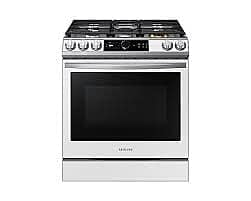 1201-54  Bespoke Smart Slide-in Gas Range 6.0 cu. ft. with Smart Dial, Air Fry & Wi-Fi in White Glass Samsung NX60BB871112AA  -- LIKE-NEW, NEAR PERFECT CONDITION