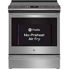 W019  Profile 30-in Glass Top 5 Elements 5.3-cu ft Steam Cleaning Air Fry Convection Oven Slide-in Smart Electric Range (Fingerprint-resistant Stainless Steel)  GE  PSS93YP9FS  -- SCRATCH & DENT, GREA