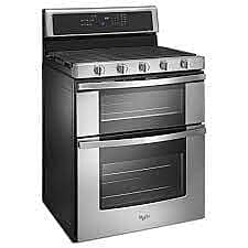 1201-48  30-in 5 Burners 3.9-cu ft / 2.1-cu ft Self-cleaning Convection Oven Freestanding Natural Gas Double Oven Gas Range (Stainless Steel) Whirlpool WGG745S0FS  -- LIKE-NEW, NEAR PERFECT CONDITION